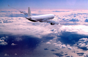 Passenger airliner in flight.