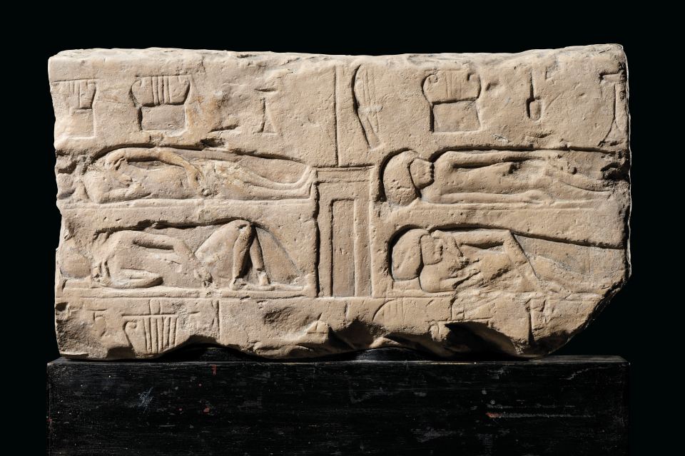 Ancient Egyptian limestone relief of female musicians at risk of leaving UK