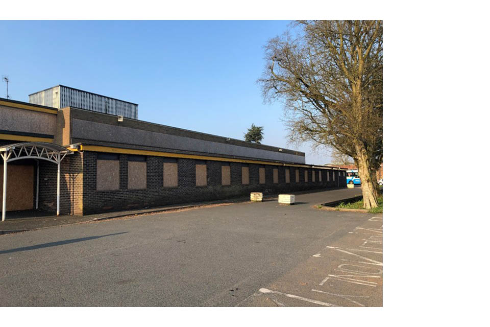 External view in the empty former health centre building, site of Omagh’s new project.