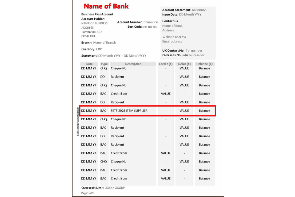 Example of a bank statement