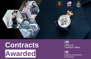 Image of a UK Veterans' pin, with image frames featuring innovative healthcare products