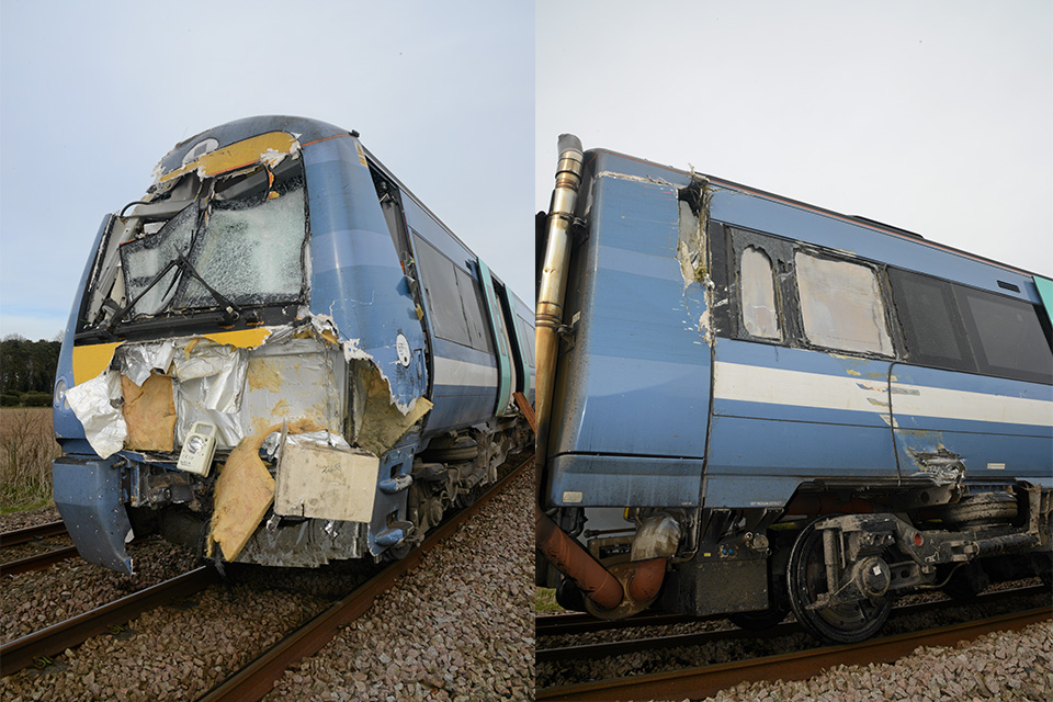 Damage to the train involved in the collision at Hockham Road in 2016.