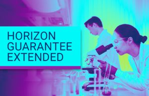 Graphic with image of female scientist looking into microscope with text: Horizon guarantee extended