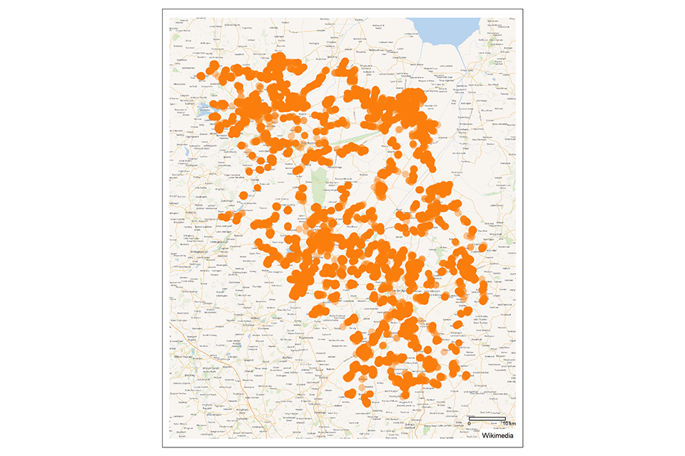 Map of Cambridgeshire with areas due to be upgraded in the awarded Cambridgeshire contracts highlighted in orange.