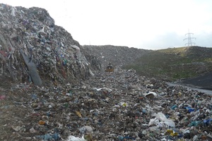 The image shows large amount of landfill waste stacked high at Blaydon Landfill 