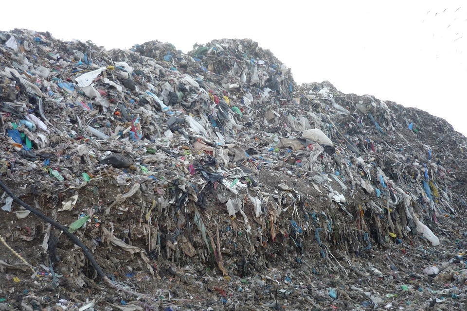Image shows large amounts of waste stacked high at Blaydon Landfill