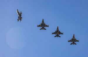 This image shows Belgian Air Force F-16 Fighter Jets at RAF Waddington for Exercise COBRA WARRIOR 23-1.