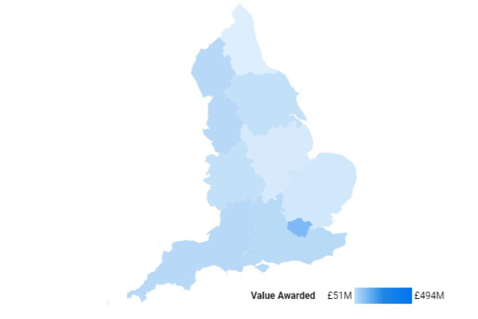 Figure 1.2 shows a heat-map of CRF funding by region. It shows London as the area with the highest level of CRF funding.