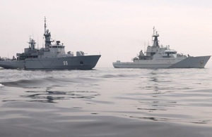 HMS Mersey training with a Finnish Navy vessel in the Baltic