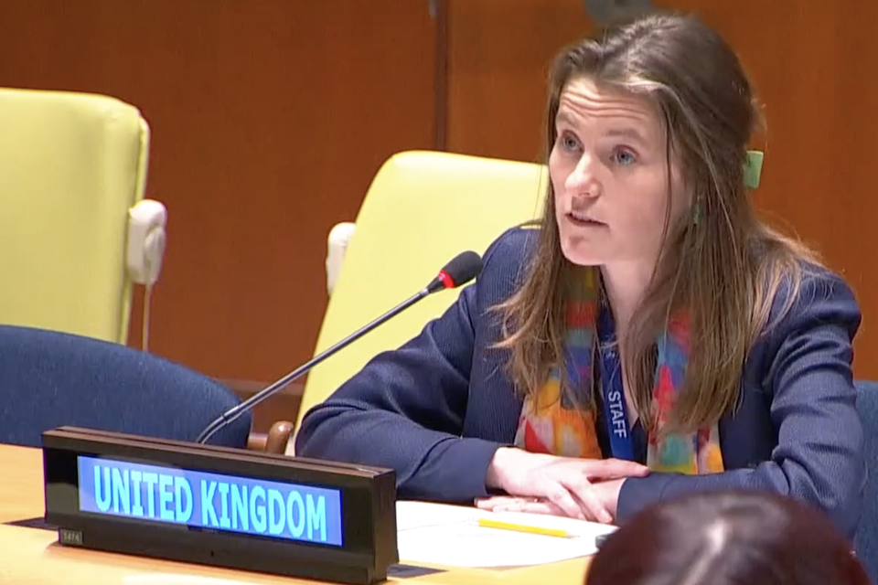 Matilda O'Kelly, Second Secretary for the UK Mission to the United Nations speaks at the UN General Assembly