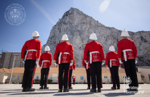 Soldiers from The Royal Gibraltar Regiment undergo their final inspection before leaving to undertake Coronation ceremonial duties in the UK