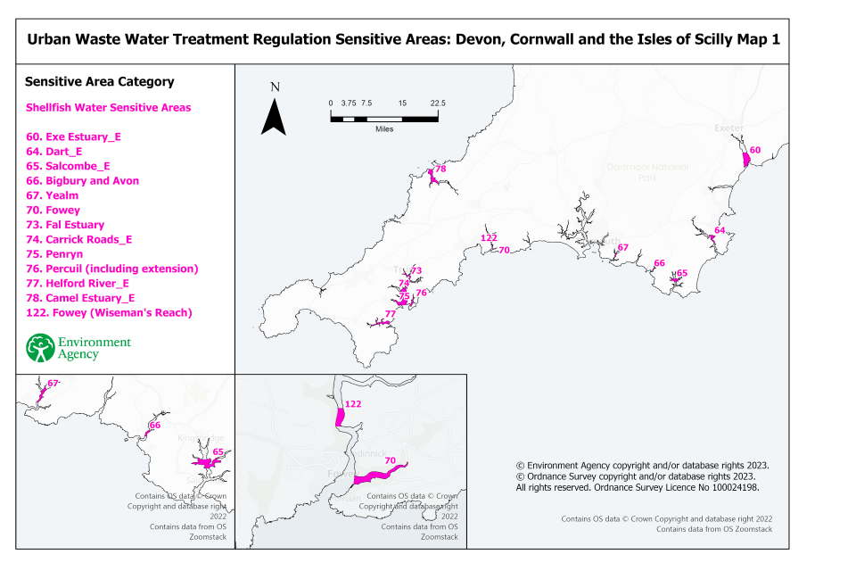 Sensitive areas Devon, Cornwall and the Isles of Scilly map 1