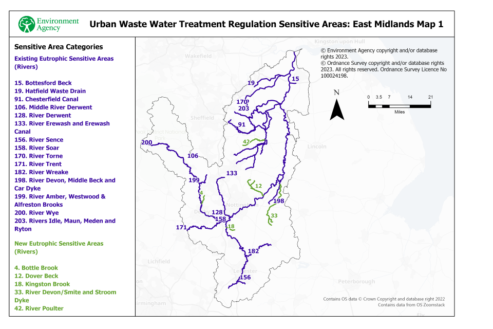 Sensitive areas East Midlands map 1