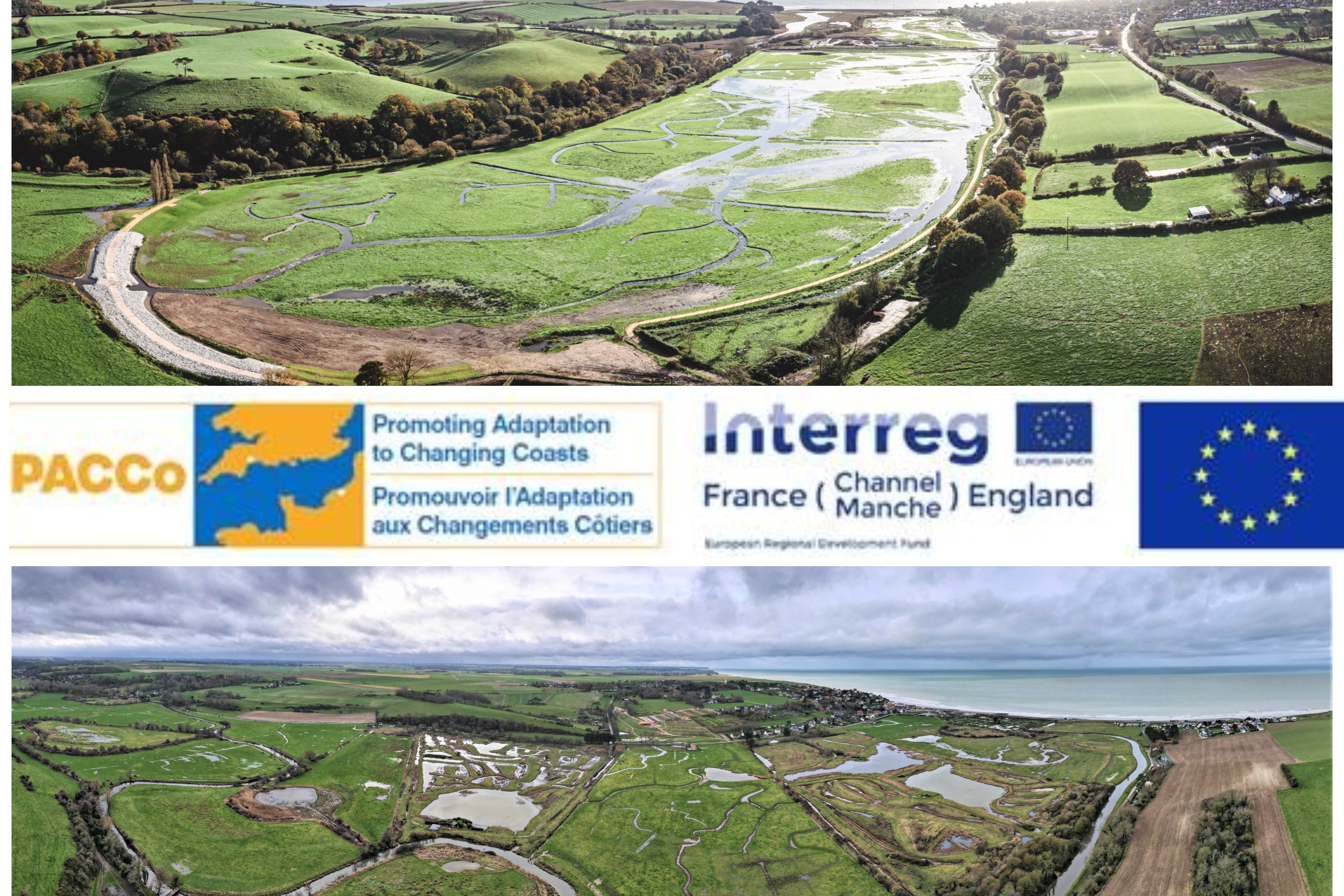 Image of the guide's cover, featuring aerial views of the Lower Otter in England and Saane Valley in France
