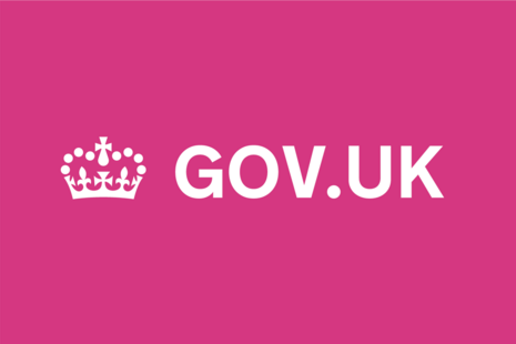 The GOV.UK logo on a pink background.