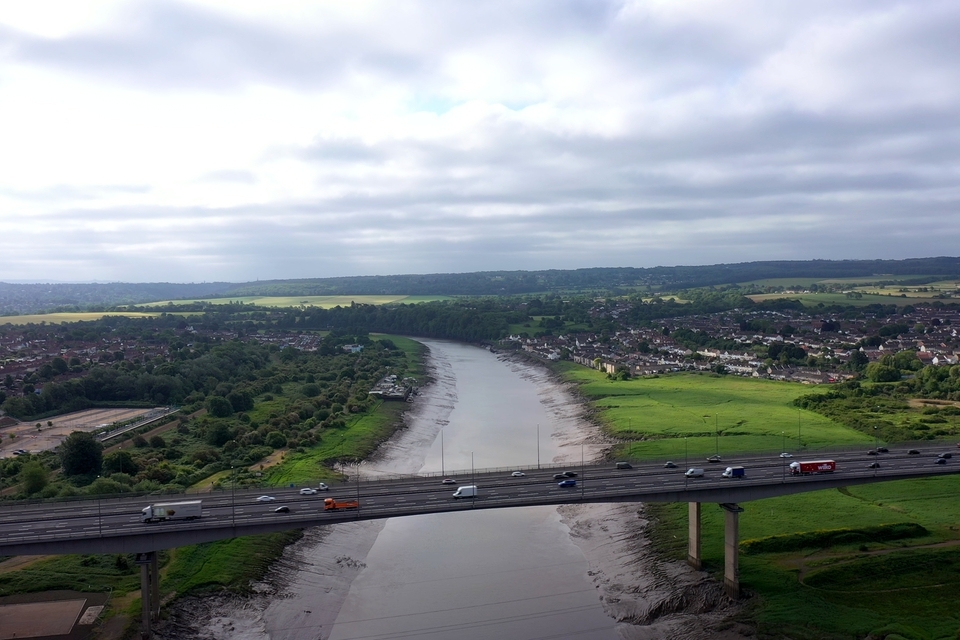 Images shows the Coast Path crossing the Avonmouth Motorway Bridge between Bristol and North Somerset 