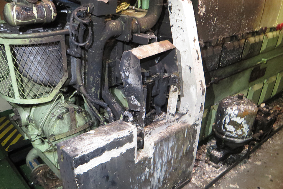 Engine room fire damage on board Moritz Schulte
