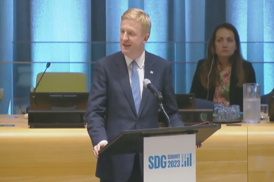 Deputy Prime Minister Oliver Dowden at the 2023 Sustainable Development Goals Summit.