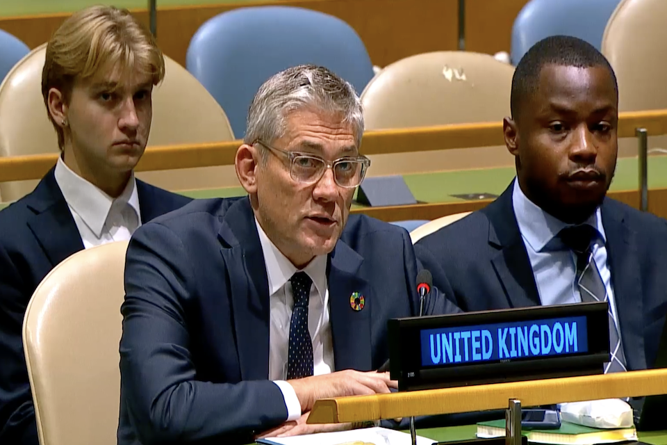 Tom Woodroffe, UK ECOSOC Ambassador, speaks at the UN General Assembly 