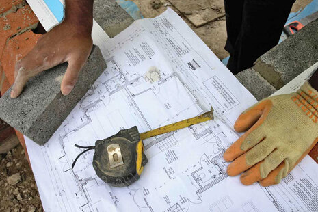blueprints on building site