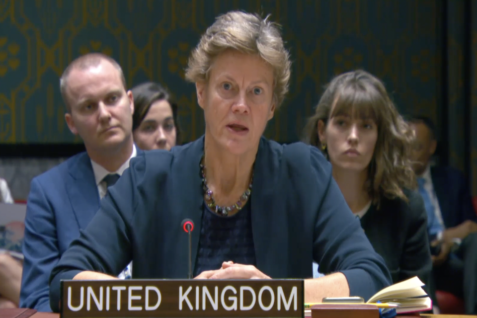 Ambassador Barbara Woodward at the UN Security Council meeting