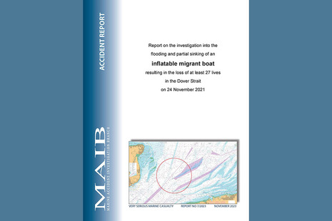 Front cover of MAIB's inflatable boat fatal accident report on light blue background