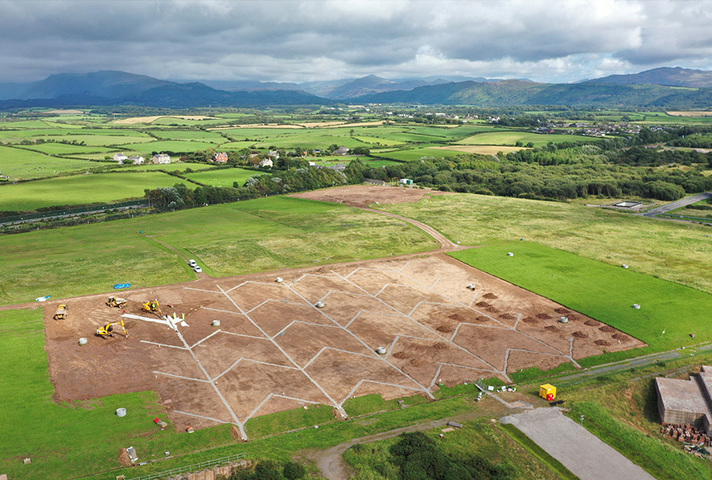 An aerial image showing herringbone drainage at the low level waste repository in Cumbria