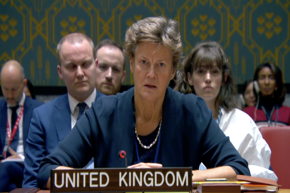 Ambassador Barbara Woodward speaks at UN Security Council