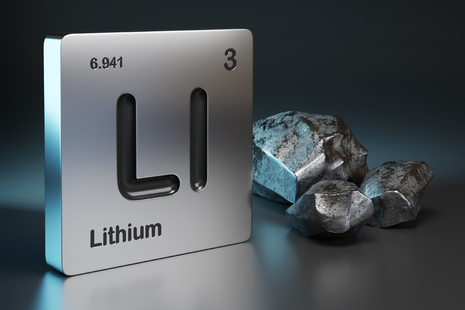 Lithium chemical symbol beside pieces of lithium