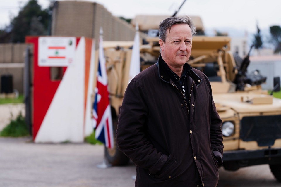 Foreign Secretary David Cameron in Rayak military airbase in the Bekaa