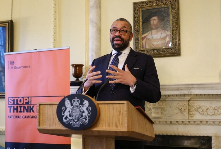 Image of the Home Secretary, James Cleverly, speaking at a stakeholder reception hosted by No.10.