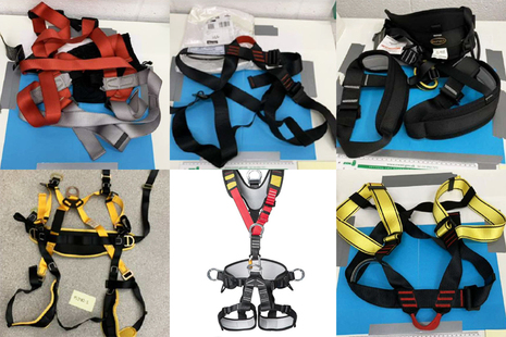 Six of the 33 climbing harnesses recently recalled.