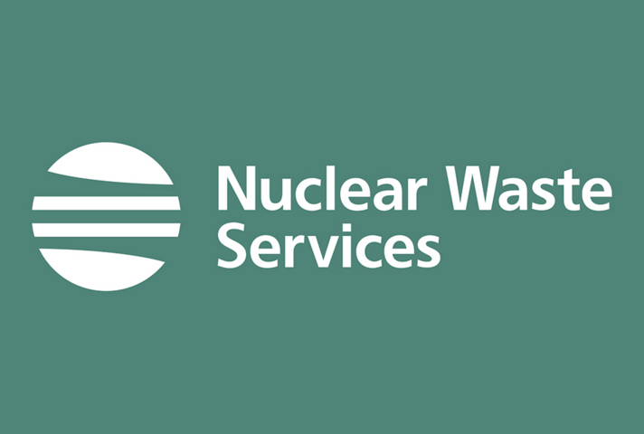 Nuclear Waste Services logo - a wite logo on a green background