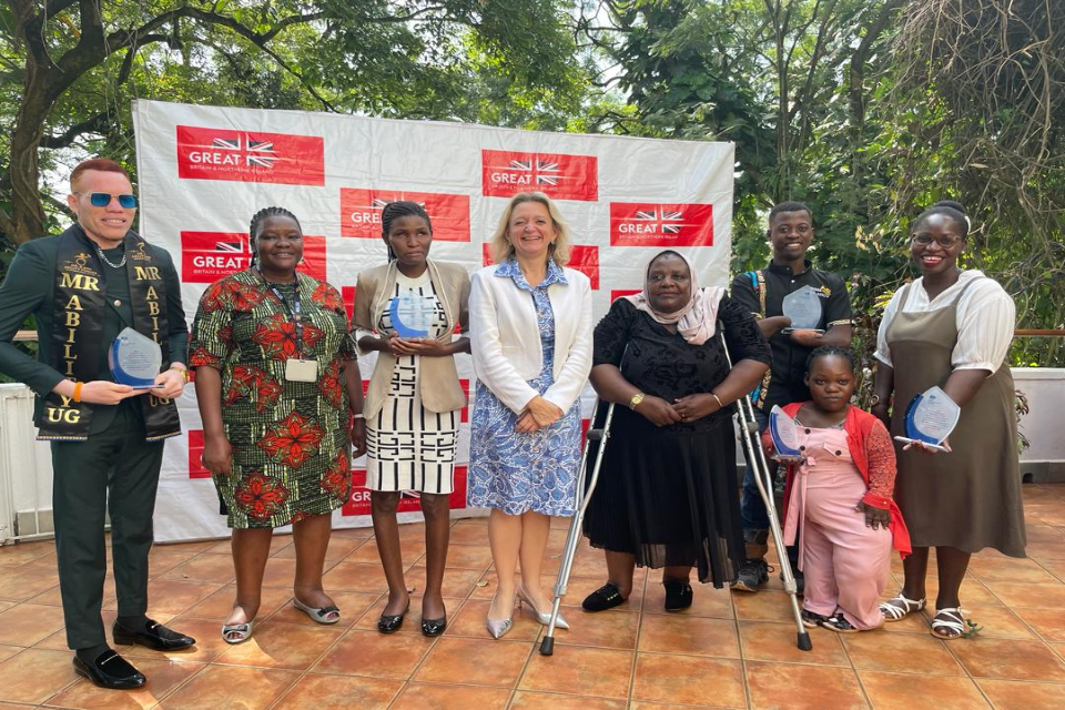 H.E Kate Airey British High Commission to Uganda poses with the awardees in the disability inclusion space