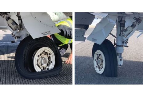Left and right mainwheel tyres after the incident landing