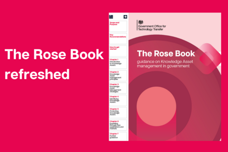 A pink background with white text that reads 'the Rose Book refreshed' with an image of the updated Rose Book front cover on the right.