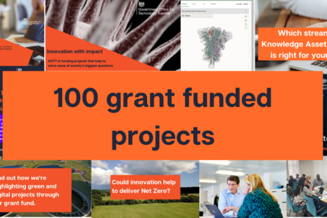 A collage of images of projects funded by the Knowledge Assets Grant Fund. Text over the images reads '100 grant funded projects'.