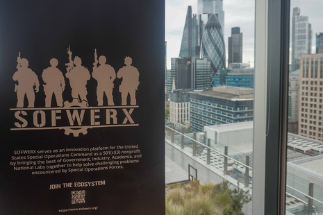 SOFWERX banner with London skyline in the background