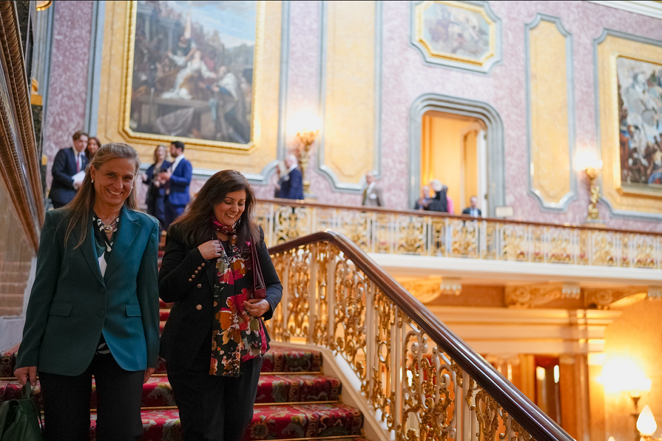 German Foreign Office Minister Katja Keul with Minister Nusrat Ghani in Lancaster House, London.