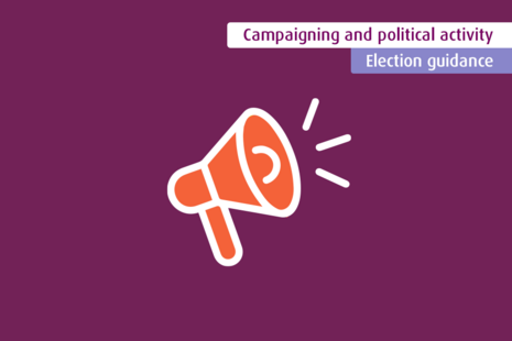 Megaphone image. Logo: Campaigning and political activity. Election Guidance.