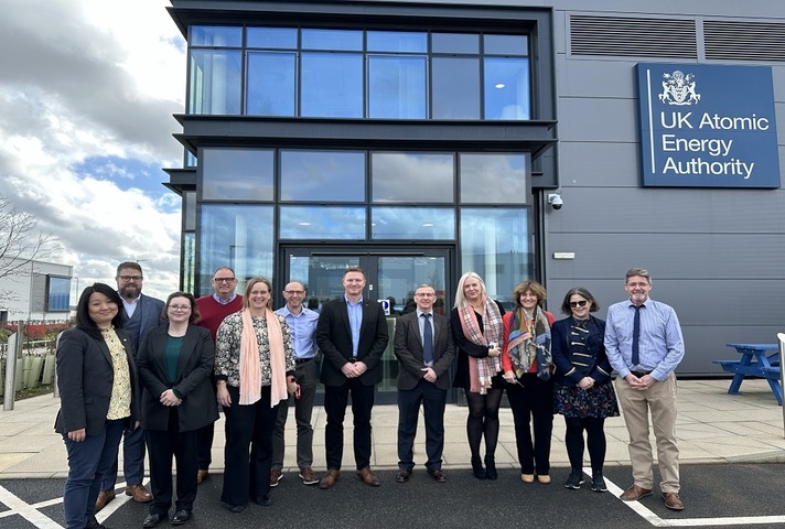 Representatives from UKAEA and companies supporting the Engineering Design Services Framework, standing in front of UKAEA’s Fusion Technology Facility in Rotherham.