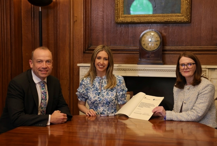 NI Secretary of State Chris Heaton-Harris with Chief Secretary to the Treasury Laura Trott and Minister of Finance Caoimhe Archibald