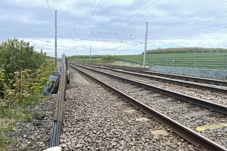 The limited clearance underbridge viewed from the cess alongside the Down Fast line (courtesy of Linbrooke).