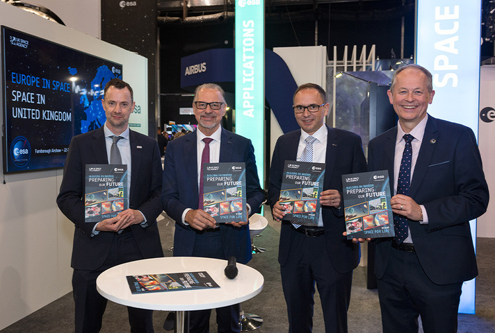From left to right: Dr Paul Bate, Josef Aschbacher, Laurent Jaffart and David Parker. Credit: UK Space Agency / Max Alexander