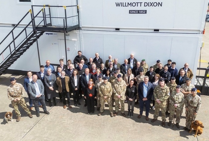 Project stakeholders from DIO, Army, 1MWD, 18AEC, Kendrew Barracks, Aecom, Willmott Dixon, Corstophine & Wright, and Derry Building Services. MOD Crown Copyright.