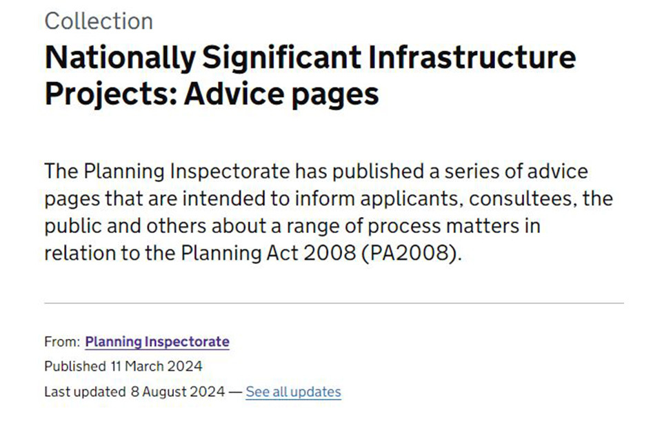 Nationally Significant Infrastructure Projects: updated advice pages