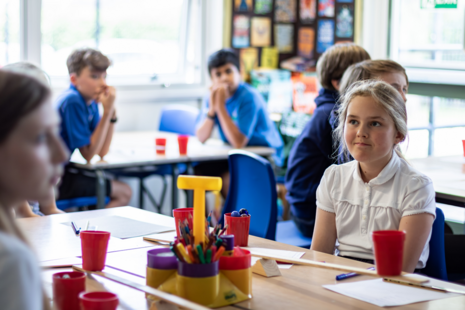 School pupils taking part in an art class