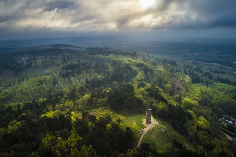 An aerial view of Leith Hill, near Dorking