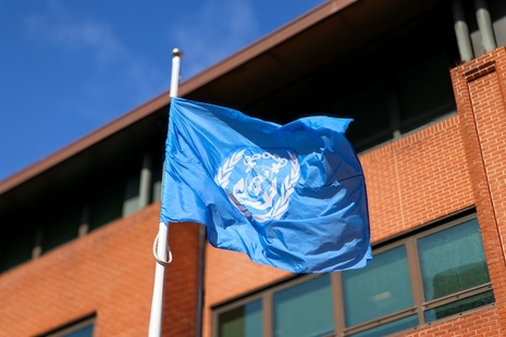 The IMO flag flying outside of Spring Place, MCA HQ building