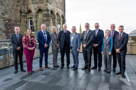 Secretary of State for Northern Ireland Hilary Benn with the various Council representatives at today’s City Deal meeting.